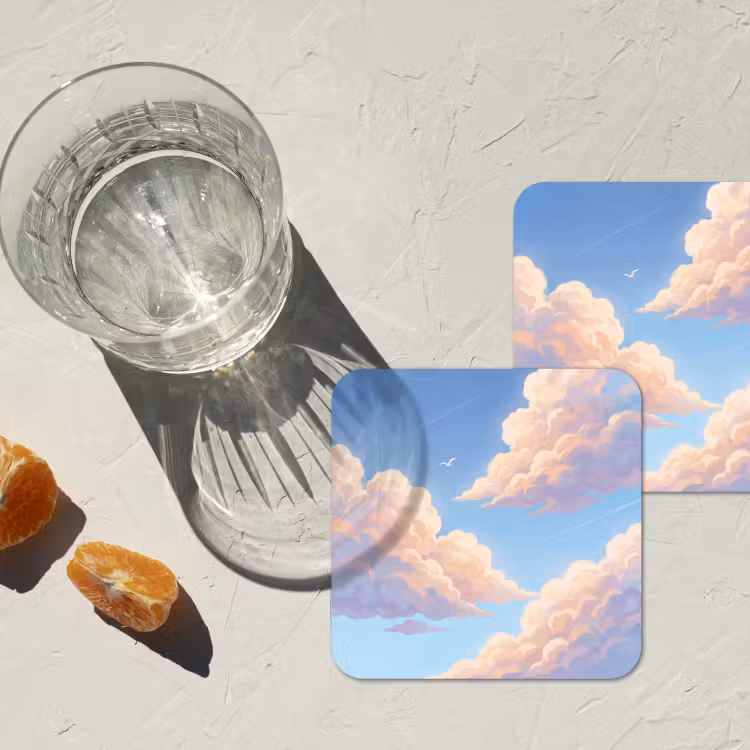 Wolken - Lucht - Natuur - Blauw onderzetter kurk middel -sfeer4