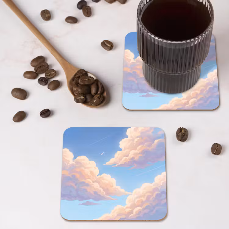 Wolken - Lucht - Natuur - Blauw onderzetter kurk middel -sfeer2