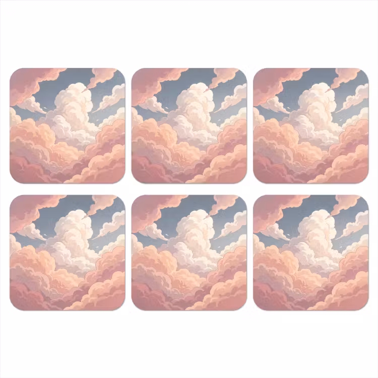 Wolken - Lucht - Natuur - Pastel - Roze onderzetter kurk middel -3d