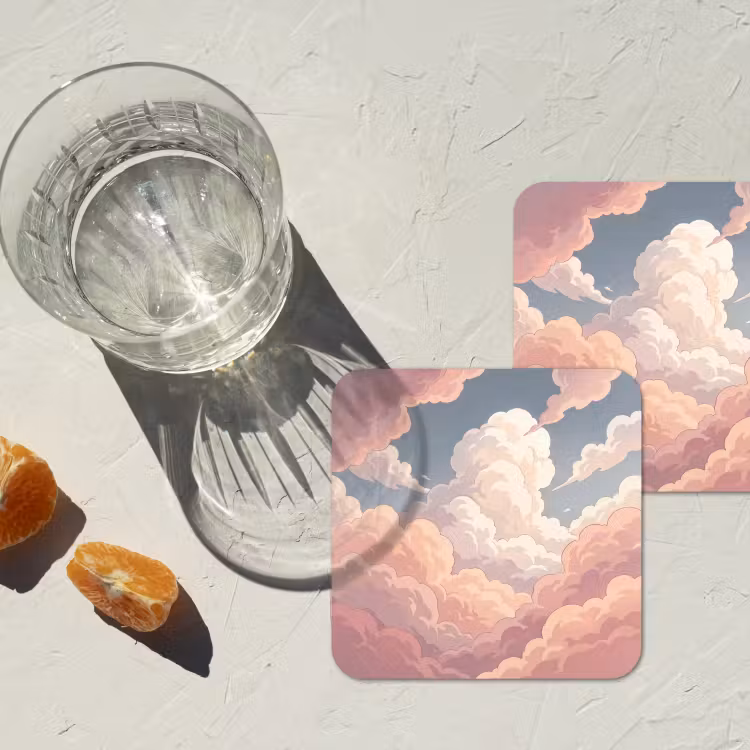 Wolken - Lucht - Natuur - Pastel - Roze onderzetter kurk middel -sfeer4