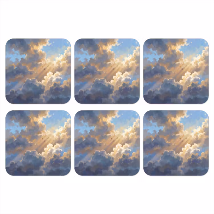 Wolken - Zonnestralen - Natuur - Abstract - Blauw onderzetter kurk middel -3d
