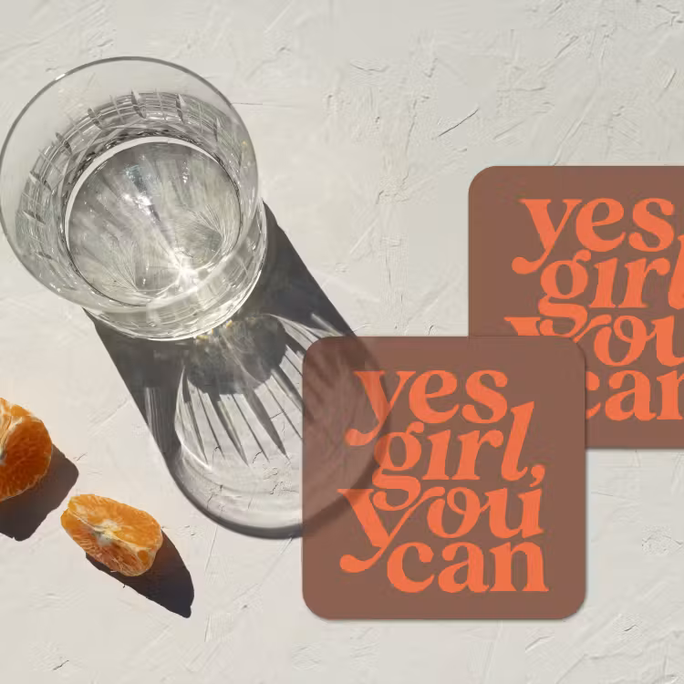 Yes girl you can - Oranje - Bruin onderzetter kurk middel -sfeer4