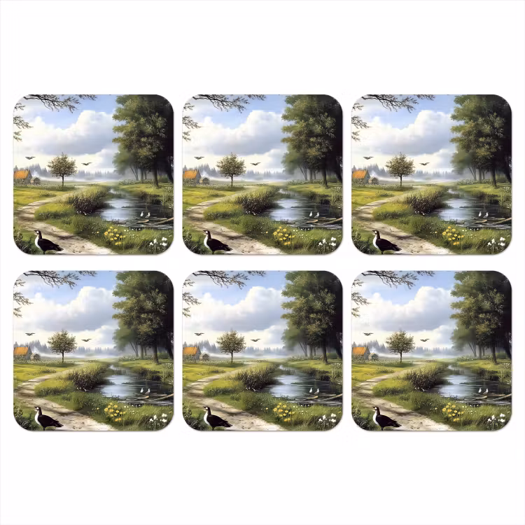 Zandpad - Groen landschap - Water onderzetter kurk middel -3d