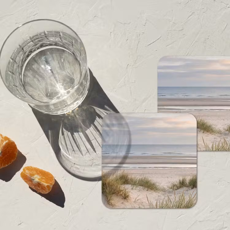 Zandstrand - Bewolkt - Duinen onderzetter kurk middel -sfeer4