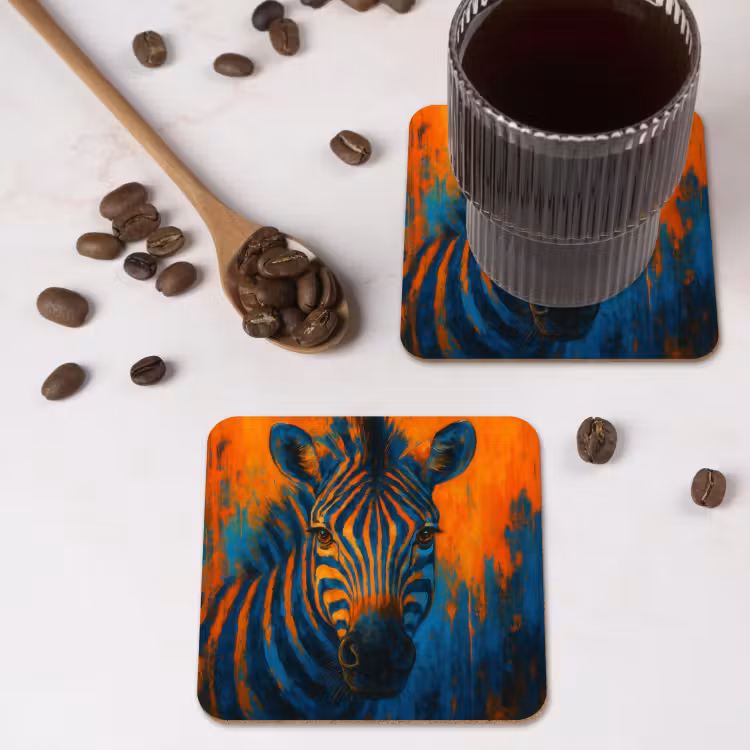 Zebra - Abstract - Blauw onderzetter kurk middel -sfeer2