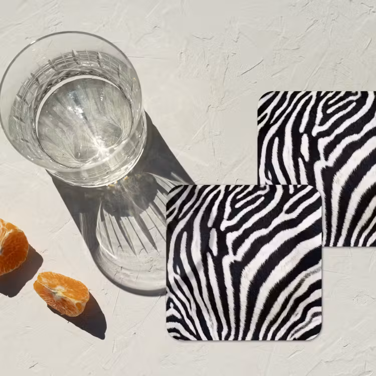 Zebra - Vacht - Klassiek - Zwart - Wit onderzetter kurk middel -sfeer4
