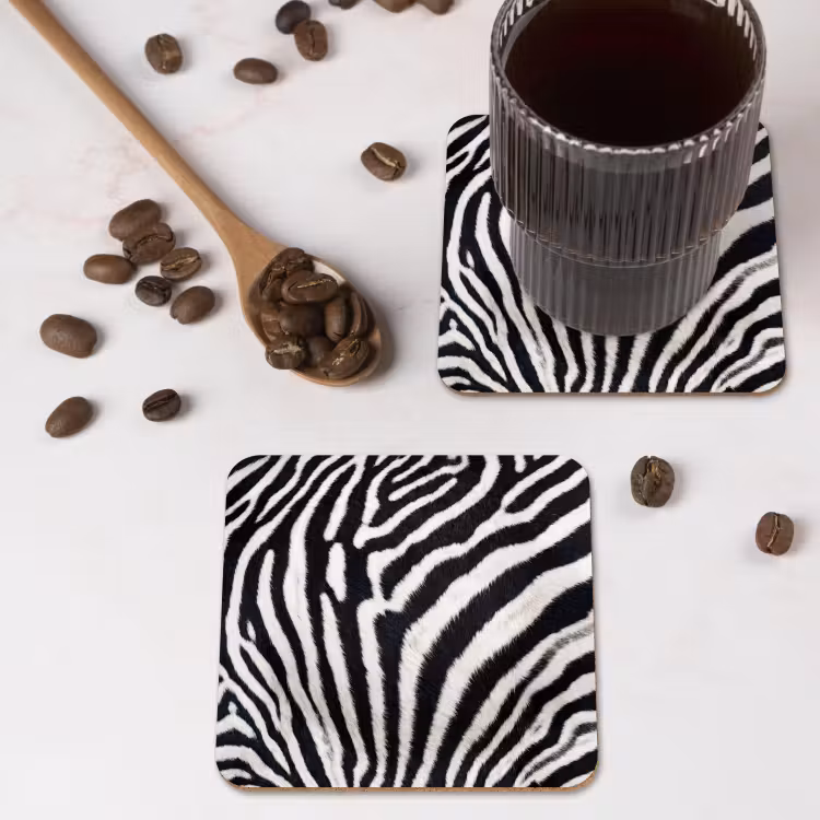 Zebra - Vacht - Klassiek - Zwart - Wit onderzetter kurk middel -sfeer2