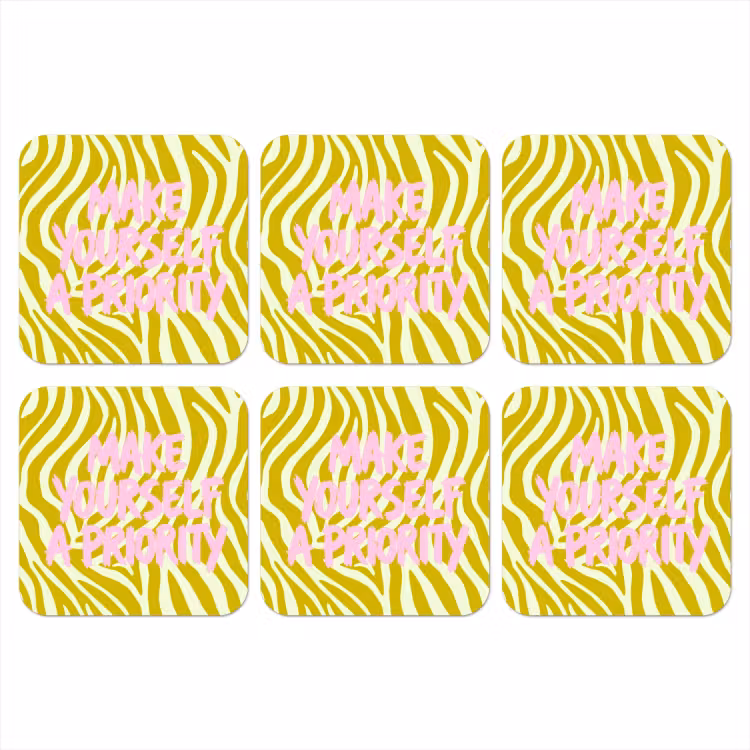 Zebraprint - Priority - Roze onderzetter kurk middel -3d