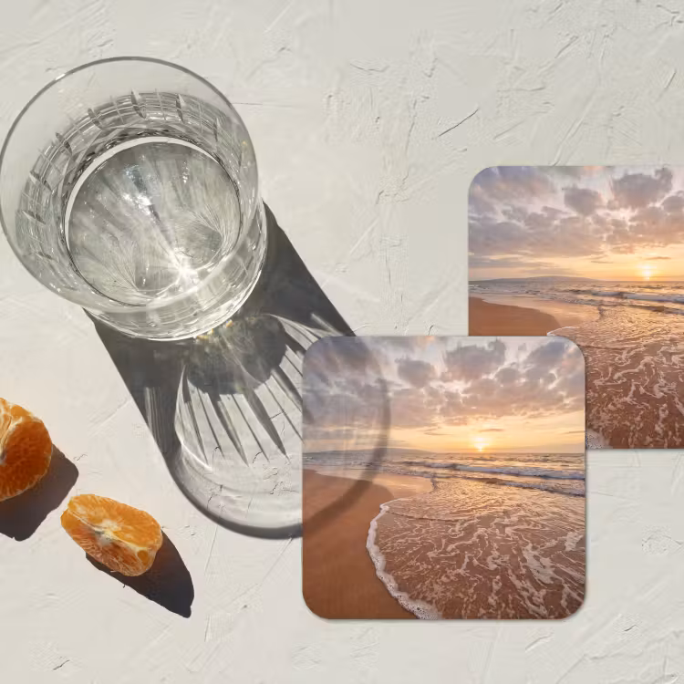Zee - Kustlijn - Wolken - Landschap - Oranje onderzetter kurk middel -sfeer4