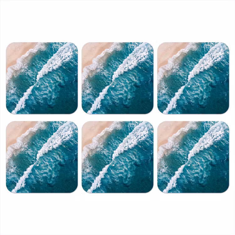 Zee - Strand - Golven - Natuur - Blauw onderzetter kurk middel -3d