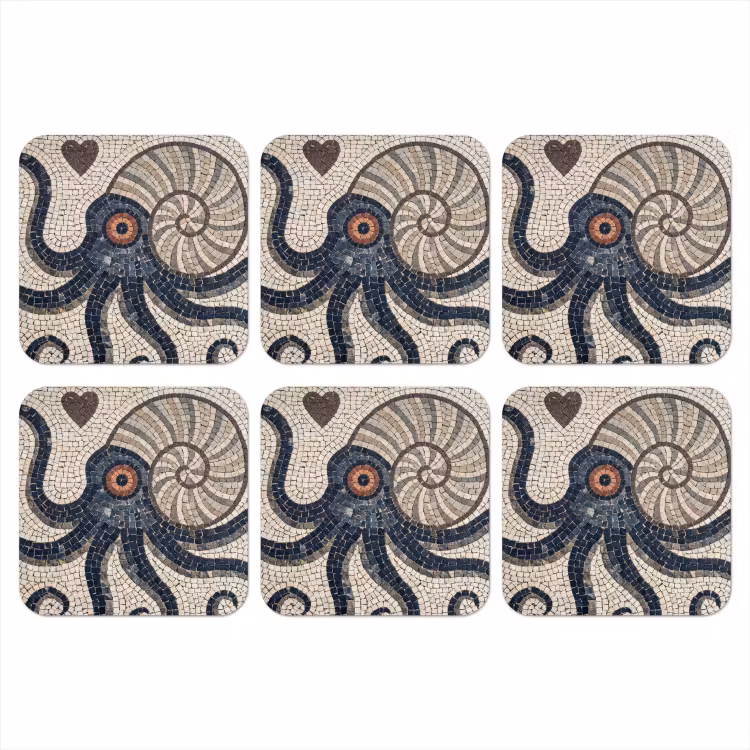Zeeleven - Mozaïek - Kunst - Vintage - Beige onderzetter kurk middel -3d