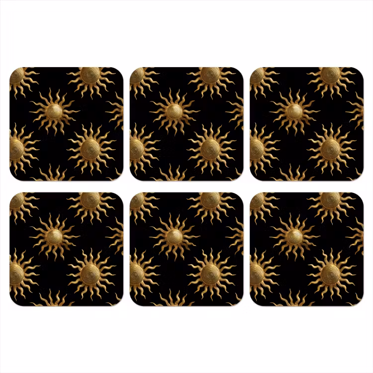 Zon - Patroon - Luxe - Goud - Zwart onderzetter kurk middel 366 -3d