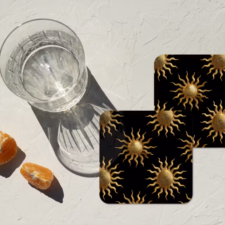 Zon - Patroon - Luxe - Goud - Zwart onderzetter kurk middel 366 -sfeer4