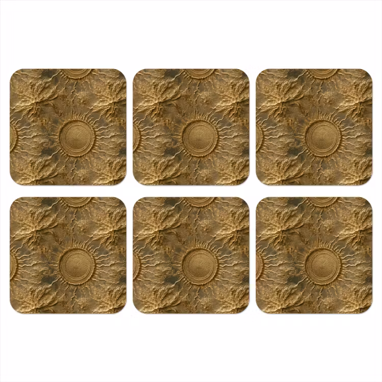 Zon - Reliëf - Antiek - Goud onderzetter kurk middel 366 -3d