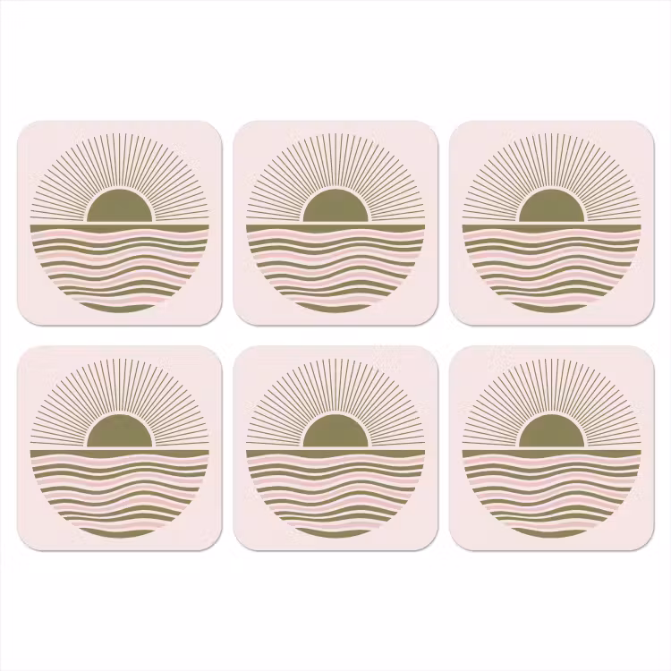 Zon - Zee - Abstract - Modern - Roze onderzetter kurk middel -3d