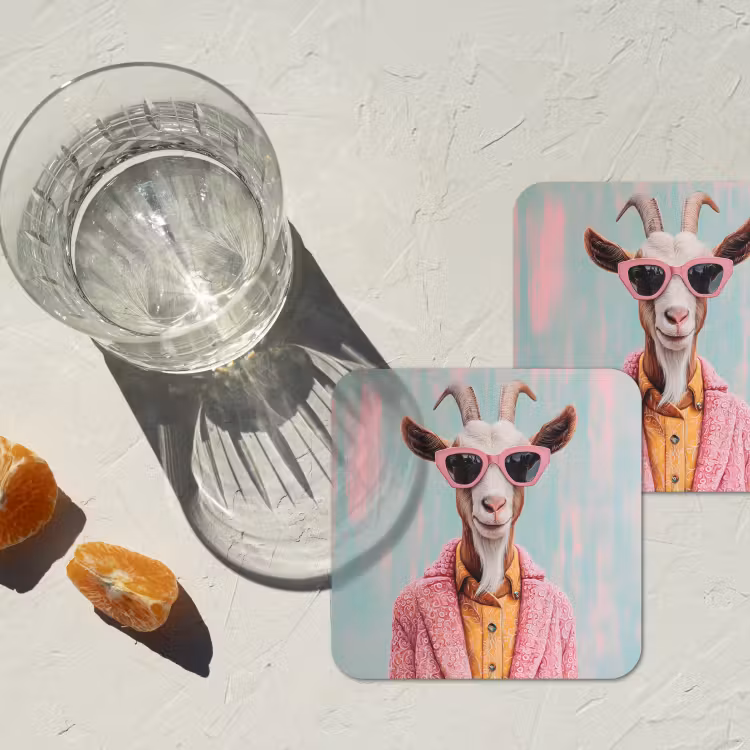 Zonnebril - Roze - Geit - Horen onderzetter kurk middel -sfeer4