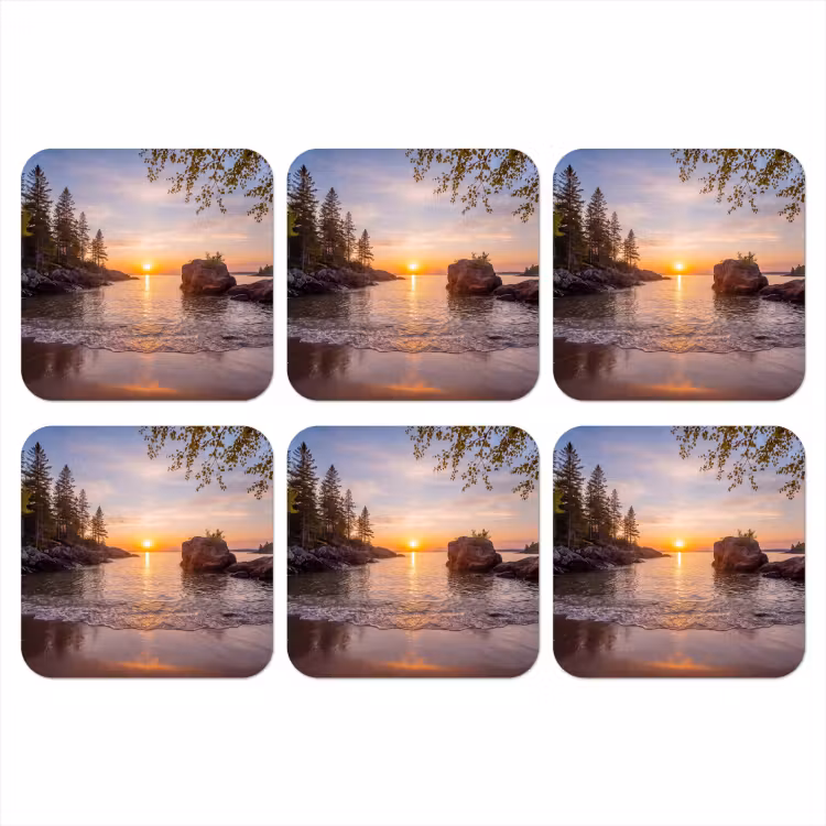 Zonsondergang - Kust - Water - Natuur - Oranje onderzetter kurk middel -3d