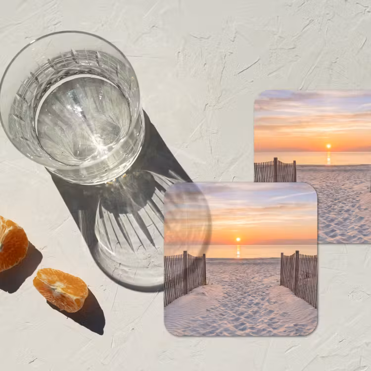 Zonsondergang - Strand - Zand onderzetter kurk middel -sfeer4
