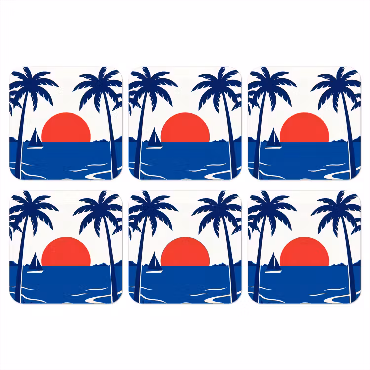 Zonsondergang - Zee - Palmboom - Tropisch - Modern onderzetter kurk middel -3d
