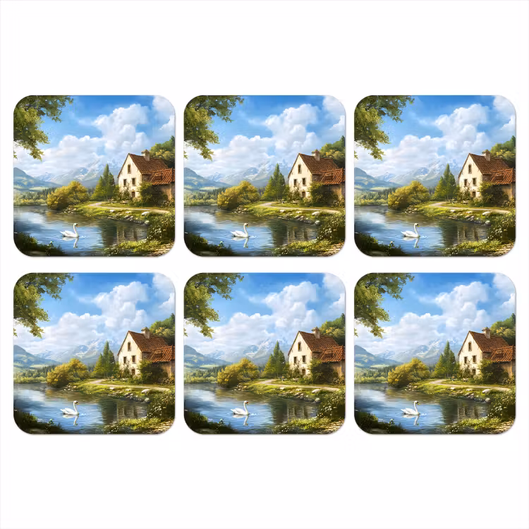 Zwaan - Bomen - Rust onderzetter kurk middel -3d