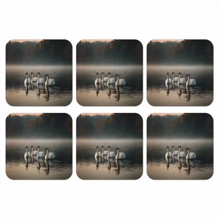 Zwanen - Wit - Water - Mist onderzetter kurk middel -3d