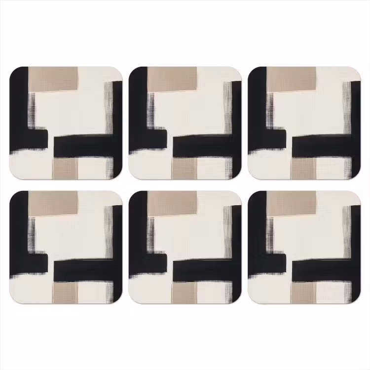 Zwart - Abstract - Japandi onderzetter kurk middel -3d