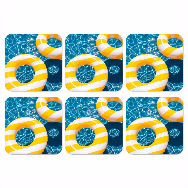 Zwembad - Zwembanden - Zomer - Geel - Blauw onderzetter kurk middel -3d