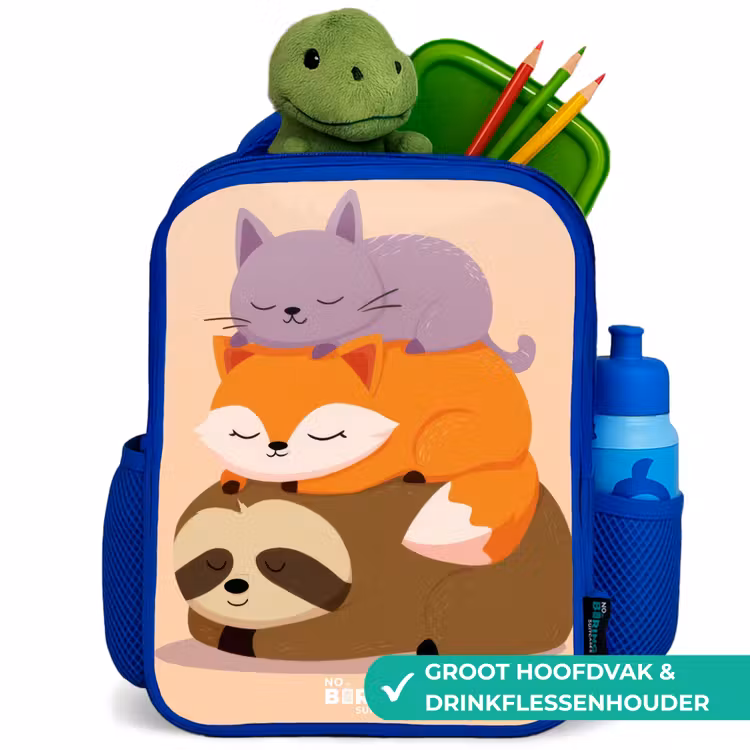 Dieren - Slapen - Samen Kinderrugzak - Blauw middel -inhoud_NL
