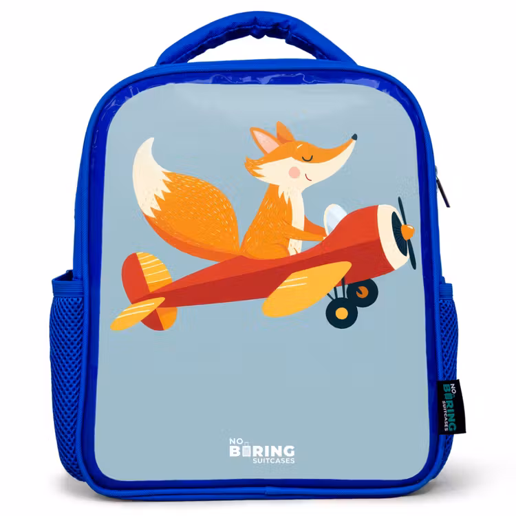 Vos - Vliegtuig -  Vliegen Kinderrugzak - Blauw middel -3d