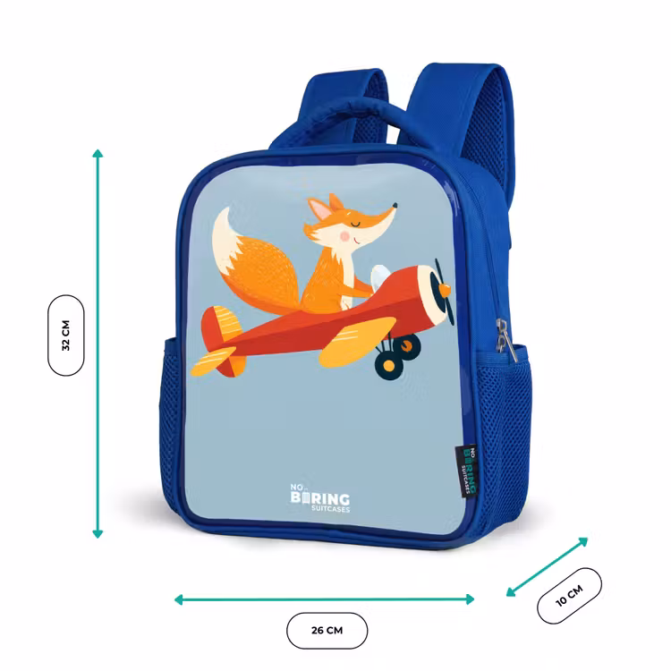 Vos - Vliegtuig -  Vliegen Kinderrugzak - Blauw middel -productfoto_formaten