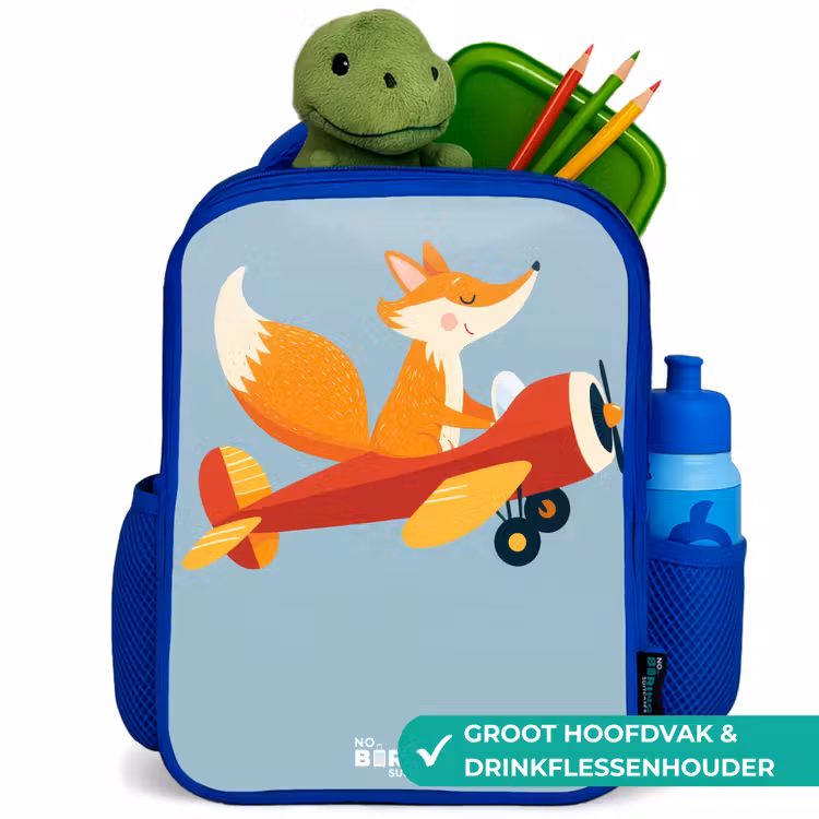 Vos - Vliegtuig -  Vliegen Kinderrugzak - Blauw middel -inhoud_NL
