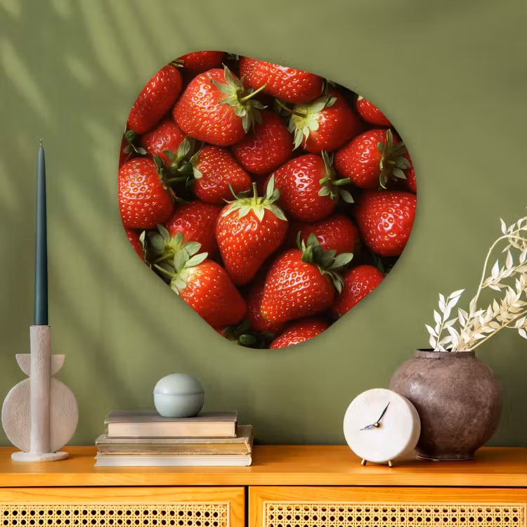 Aardbei - Fruit - Rood Wandcirkel Organisch Aluminium middel -sfeer2