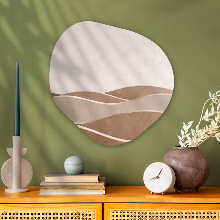 Abstract - Golven - Modern - Beige Wandcirkel Organisch Aluminium middel -sfeer2