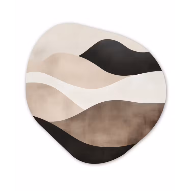 Abstract - Landschap - Golven - Crèmekleur Wandcirkel Organisch Aluminium middel -3d