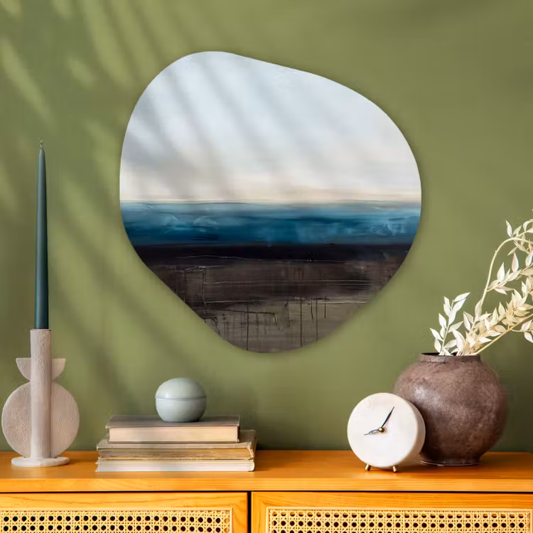 Abstract - Landschap - Horizon - Blauw - Modern Wandcirkel Organisch Aluminium middel -sfeer2