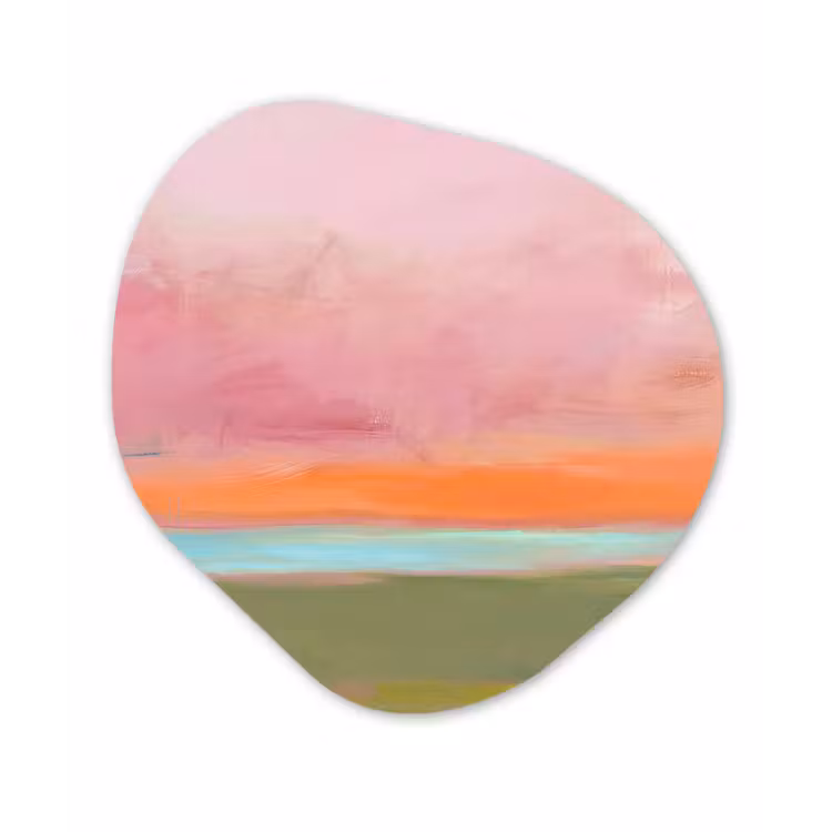 Abstract - Landschap - Modern - Roze - Oranje Wandcirkel Organisch Aluminium middel -3d