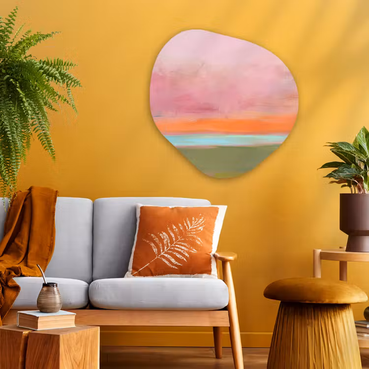 Abstract - Landschap - Modern - Roze - Oranje Wandcirkel Organisch Aluminium middel -sfeer4