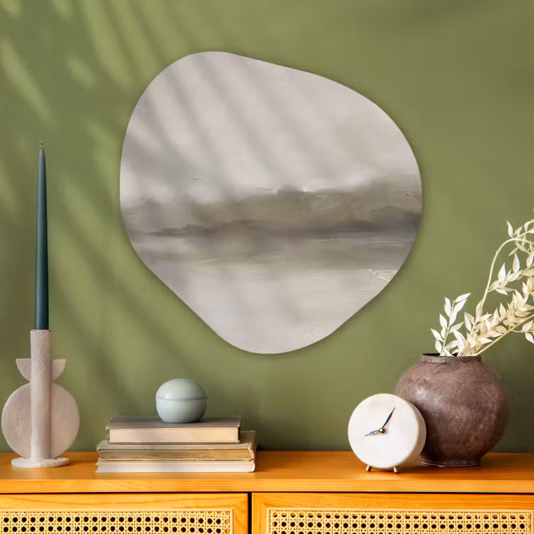 Abstract - Landschap - Nevel - Modern - Grijs Wandcirkel Organisch Aluminium middel -sfeer2