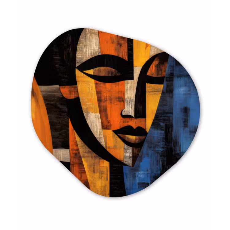 Abstract - Portret - Kleurvakken Wandcirkel Organisch Aluminium middel -3d