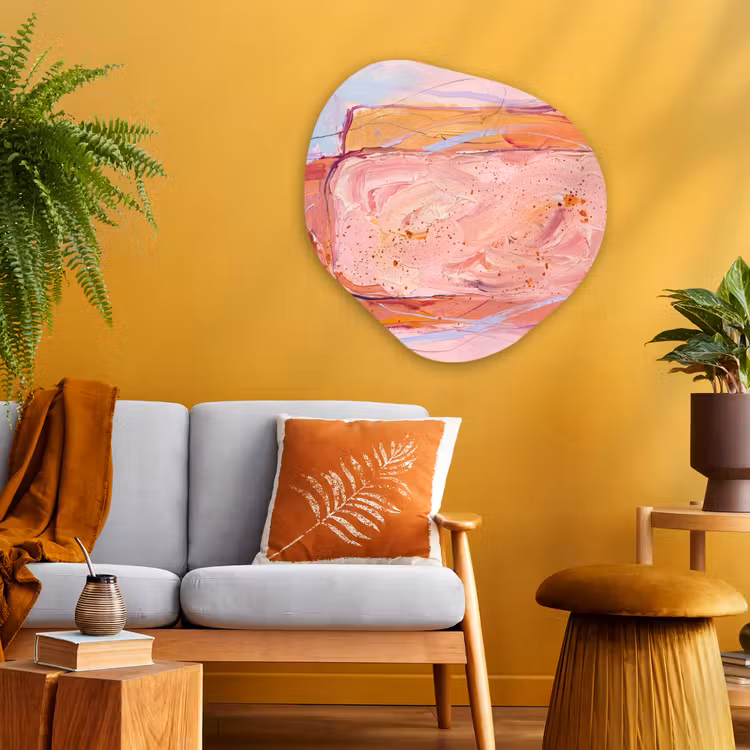 Abstract - Vormen - Modern - Roze Wandcirkel Organisch Aluminium middel -sfeer4