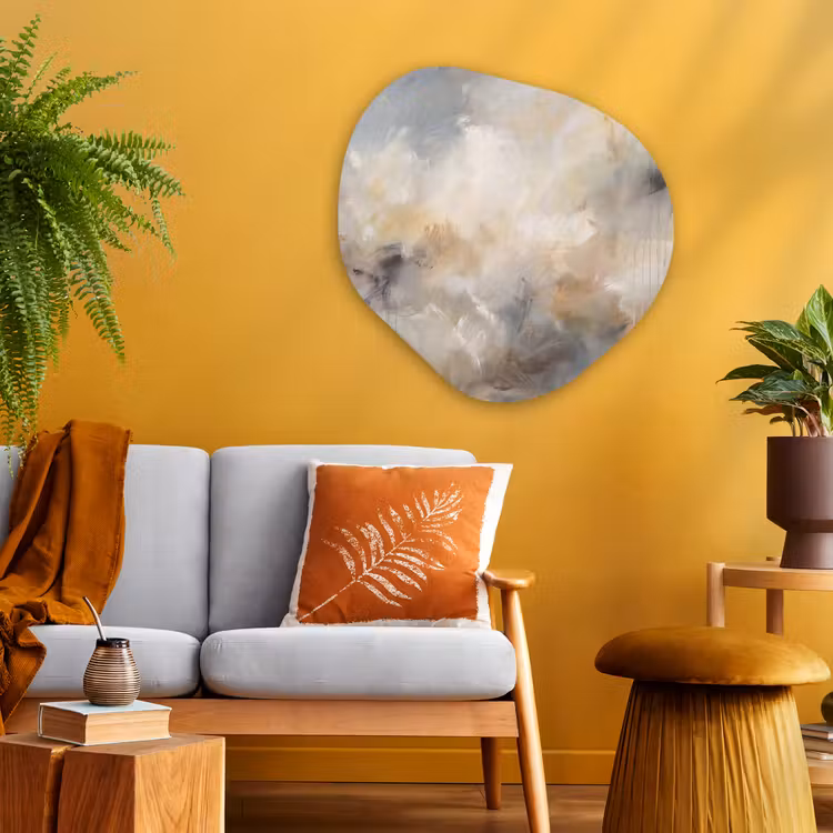 Abstract - Wolken - Sfeervol - Beige - Grijs Wandcirkel Organisch Aluminium middel -sfeer4
