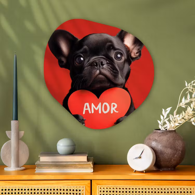 Amor - Hond - Hartje - Rood Wandcirkel Organisch Aluminium middel -sfeer2