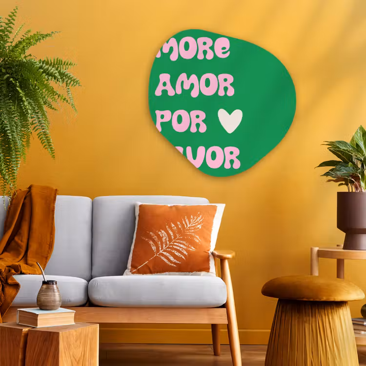 Amor - Valentijn - Groen - Tekst Wandcirkel Organisch Aluminium middel -sfeer4