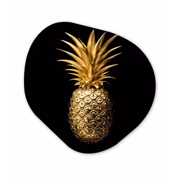 Ananas - Zwart - Goud - Luxe Wandcirkel Organisch Aluminium middel -3d