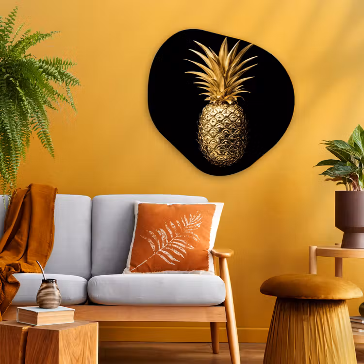Ananas - Zwart - Goud - Luxe Wandcirkel Organisch Aluminium middel -sfeer4