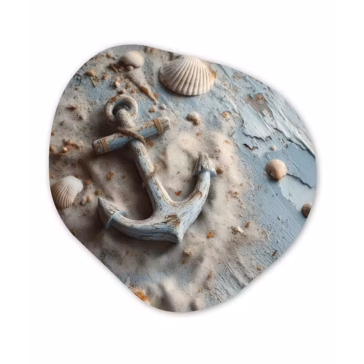 Anker - Hout - Schelpen - Zand Wandcirkel Organisch Aluminium middel -3d