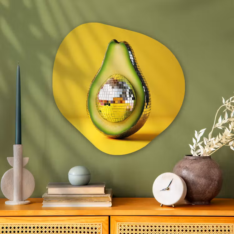 Avocado - Discobal - Geel - Glitter Wandcirkel Organisch Aluminium middel -sfeer2