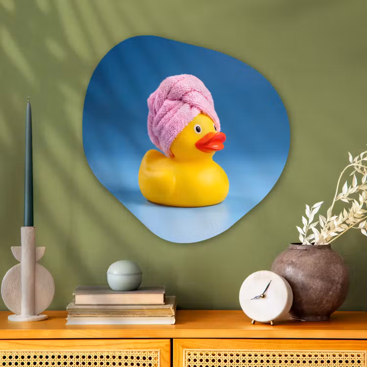Badeend - Handdoek - Blauw Wandcirkel Organisch Aluminium middel -sfeer2