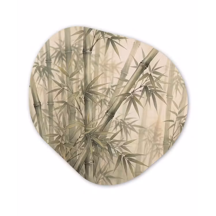 Bamboe - Bladeren - Aziatisch - Groen - Natuur Wandcirkel Organisch Aluminium middel -3d