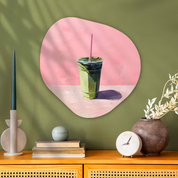 Beker - Rietje - Minimalistisch - Groen Wandcirkel Organisch Aluminium middel -sfeer2